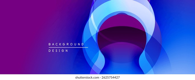 Abstract gradient background. Overlapping circles create dynamic visual effect. Purple, blue hues dominate composition. Modern design element.