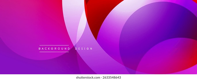 Abstract gradient background. Overlapping circles create dynamic visual effect. Purple, pink, red hues dominate composition. Modern design element.