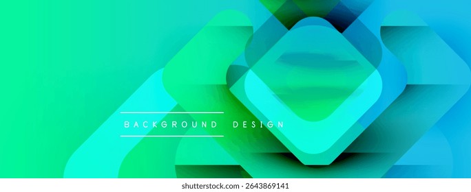 Abstract gradient background. Overlapping squares create dynamic visual effect. Modern design elements, vibrant colors present.