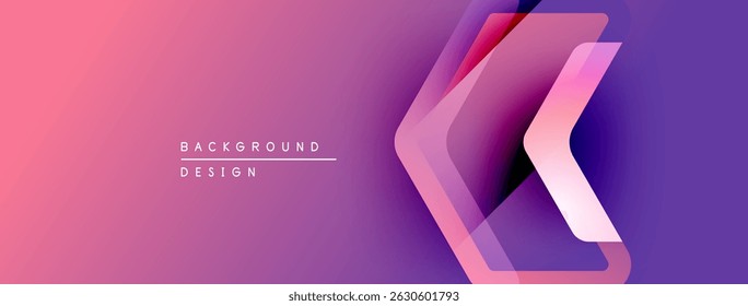 Abstract gradient background. Pink, purple hues blend smoothly. Chevron shapes overlap creating dynamic visual effect. Modern design element.