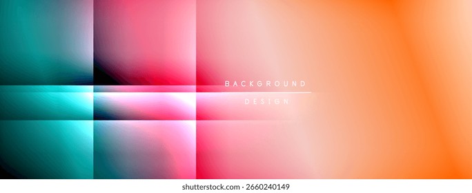 Abstract gradient background. Rectangular shapes blend vibrant colors, creating modern visual effect. Minimalist design suitable for digital projects.