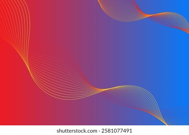 Abstract gradient background with red to blue transition and flowing yellow wave lines