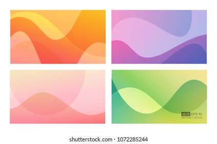 Abstract gradient background set with waves. 16:9 screen format. Perfect for web applications, brochures, design templates and business presentations.  Orange, purple, pink, green.