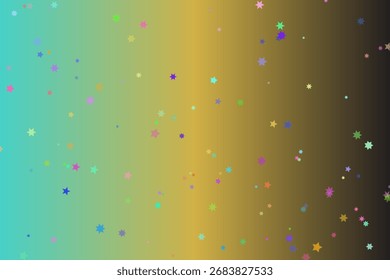 Abstract gradient background with shimmering, colorful confetti scattered across a teal to gold to black transition.