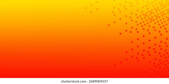 An abstract gradient background showcases a vibrant blend from deep red to bright yellow, enhanced by a pattern of dispersed square shapes that add depth and visual texture