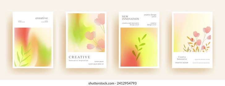 abstract gradient background template vector. trendy Minimalist style posters cover with summer floral. Modern wallpaper design for social media, brochure, flyer, banner