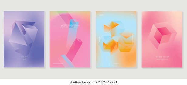 Abstract gradient background vector set. Minimalist style cover template with vibrant perspective 3d geometric prism shapes collection. Ideal design for social media, poster, cover, banner, flyer.