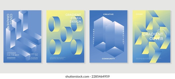 Abstract gradient background vector set. Minimalist style cover template with vibrant perspective 3d geometric prism shapes collection. Ideal design for social media, poster, cover, banner, flyer.