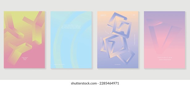 Conjunto de vector de fondo de gradiente abstracto. Plantilla de cubierta de estilo minimalista con perspectiva vibrante colección de formas de prisma geométrico 3d. Diseño ideal para medios sociales, afiche, portada, banner, volante.