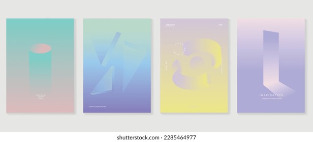 Abstract gradient background vector set. Minimalist style cover template with vibrant perspective 3d geometric prism shapes collection. Ideal design for social media, poster, cover, banner, flyer.