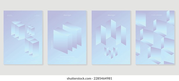 Abstract gradient background vector set. Minimalist style cover template with vibrant perspective 3d geometric prism shapes collection. Ideal design for social media, poster, cover, banner, flyer.