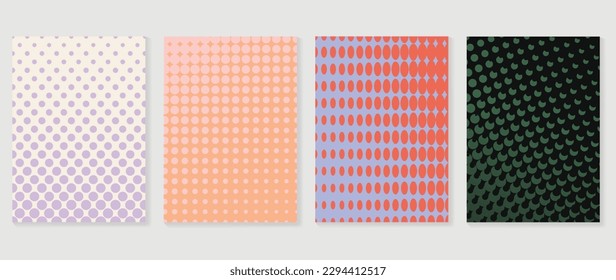 Abstract gradient background vector set. Minimalist style cover template with vibrant color, dot pattern, halftone collection. Ideal design for social media, poster, cover, banner, flyer, wall art.