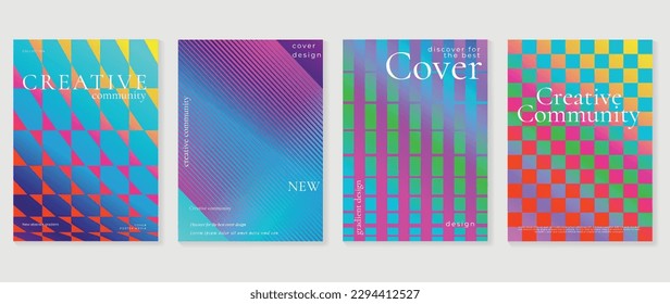 Abstract gradient background vector set. Minimalist style cover template with vibrant color, pixel, triangle, halftone collection. Ideal design for social media, poster, cover, banner, flyer.