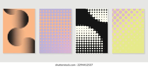 Abstract gradient background vector set. Minimalist style cover template with vibrant color, dot pattern, halftone collection. Ideal design for social media, poster, cover, banner, flyer, wall art.