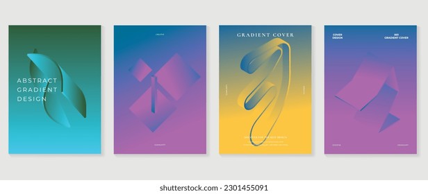 Abstract gradient background vector set. Minimalist style cover template with vibrant perspective 3d geometric prism shapes collection. Ideal design for social media, poster, cover, banner, flyer.