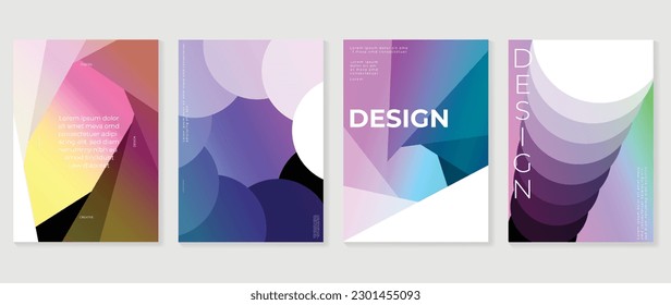 Abstract gradient background vector set. Minimalist style cover template with vibrant perspective 3d geometric prism shapes collection. Ideal design for social media, poster, cover, banner, flyer.