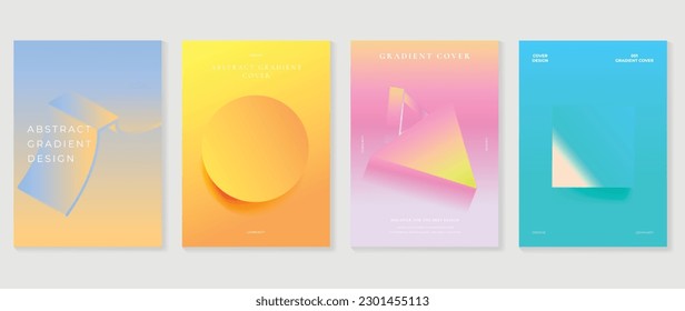 Abstract gradient background vector set. Minimalist style cover template with vibrant perspective 3d geometric prism shapes collection. Ideal design for social media, poster, cover, banner, flyer.