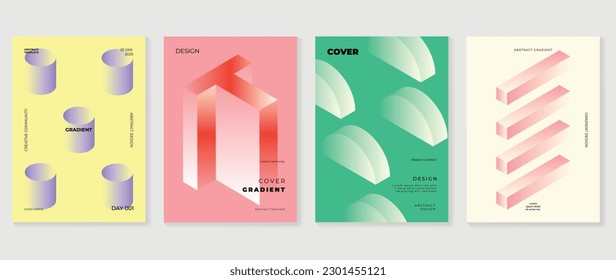 Abstract gradient background vector set. Minimalist style cover template with vibrant perspective 3d geometric prism shapes collection. Ideal design for social media, poster, cover, banner, flyer.