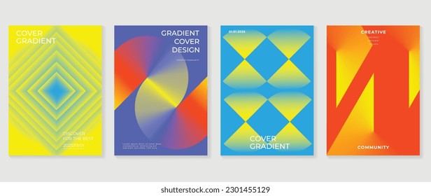 Conjunto de vector de fondo de gradiente abstracto. Plantilla de cubierta de estilo minimalista con perspectiva vibrante colección de formas de prisma geométrico 3d. Diseño ideal para medios sociales, afiche, portada, banner, volante.