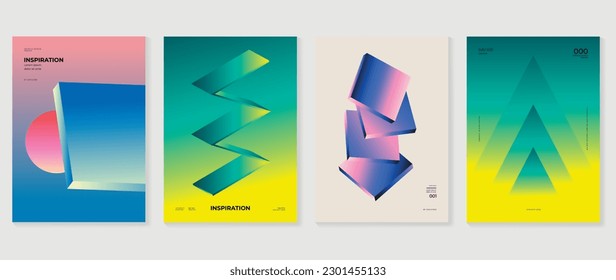 Abstract gradient background vector set. Minimalist style cover template with vibrant perspective 3d geometric prism shapes collection. Ideal design for social media, poster, cover, banner, flyer.