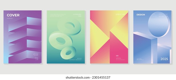 Abstract gradient background vector set. Minimalist style cover template with vibrant perspective 3d geometric prism shapes collection. Ideal design for social media, poster, cover, banner, flyer.