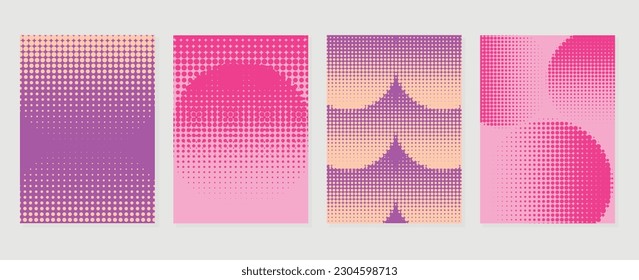 Conjunto de vector de fondo de gradiente abstracto. Plantilla de cubierta de estilo minimalista con color vibrante, patrón de puntos, colección de semitonos. Diseño ideal para medios sociales, afiche, portada, banner, volante, arte mural.