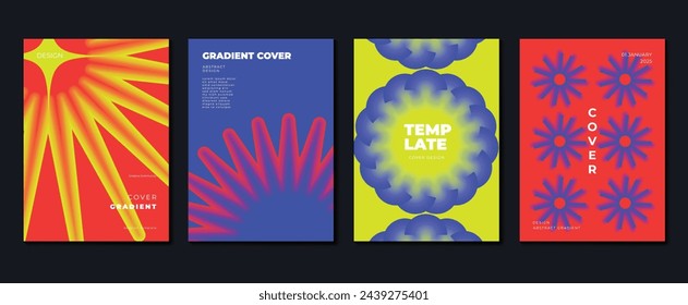 Abstract gradient background vector set. Minimalist style cover template with vibrant perspective 3d geometric prism shapes collection. Ideal design for social media, poster, cover, banner, flyer.