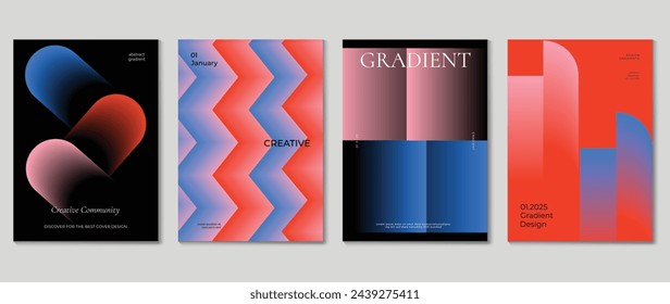 Conjunto de vectores de fondo de degradado abstracto. Plantilla de cubierta de estilo minimalista con perspectiva vibrante colección de formas de prisma geométrico 3d. Diseño ideal para redes sociales, póster, portada, banner, flyer.