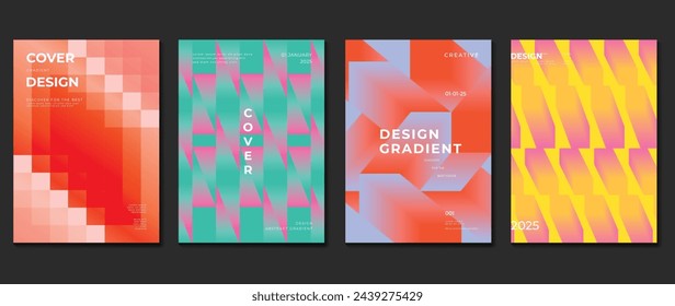 Conjunto de vectores de fondo de degradado abstracto. Plantilla de cubierta de estilo minimalista con perspectiva vibrante colección de formas de prisma geométrico 3d. Diseño ideal para redes sociales, póster, portada, banner, flyer.