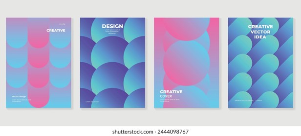 Abstract gradient background vector set. Minimalist style cover template with vibrant perspective 3d geometric prism shapes collection. Ideal design for social media, poster, cover, banner, flyer.