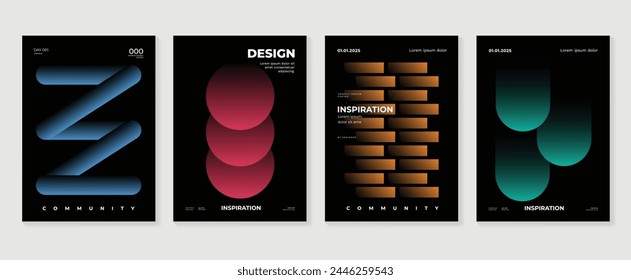 Abstract gradient background vector set. Minimalist style cover template with vibrant perspective 3d geometric prism shapes collection. Ideal design for social media, poster, cover, banner, flyer.