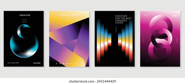 Abstract gradient background vector set. Minimalist style cover template with vibrant perspective 3d geometric prism shapes collection. Ideal design for social media, poster, cover, banner, flyer.