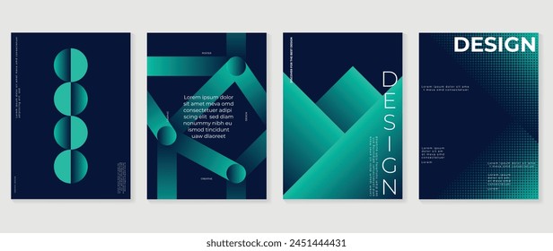 Abstract gradient background vector set. Minimalist style cover template with vibrant perspective 3d geometric prism shapes collection. Ideal design for social media, poster, cover, banner, flyer.