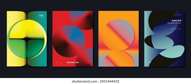 Abstract gradient background vector set. Minimalist style cover template with vibrant perspective 3d geometric prism shapes collection. Ideal design for social media, poster, cover, banner, flyer.