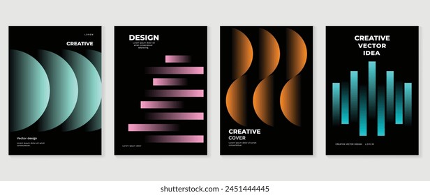 Abstract gradient background vector set. Minimalist style cover template with vibrant perspective 3d geometric prism shapes collection. Ideal design for social media, poster, cover, banner, flyer.