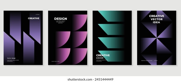 Abstract gradient background vector set. Minimalist style cover template with vibrant perspective 3d geometric prism shapes collection. Ideal design for social media, poster, cover, banner, flyer.