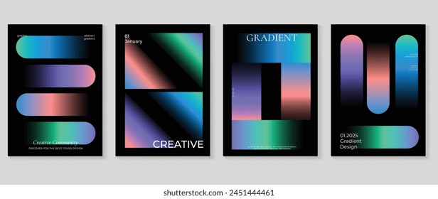 Abstract gradient background vector set. Minimalist style cover template with vibrant perspective 3d geometric prism shapes collection. Ideal design for social media, poster, cover, banner, flyer.