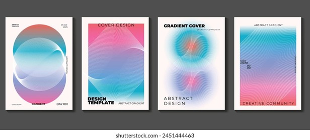 Abstract gradient background vector set. Minimalist style cover template with vibrant perspective 3d geometric prism shapes collection. Ideal design for social media, poster, cover, banner, flyer.