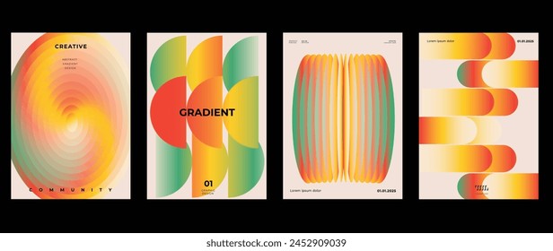 Abstract gradient background vector set. Minimalist style cover template with vibrant perspective 3d geometric prism shapes collection. Ideal design for social media, poster, cover, banner, flyer.