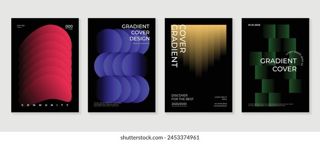 Abstract gradient background vector set. Minimalist style cover template with vibrant perspective 3d geometric prism shapes collection. Ideal design for social media, poster, cover, banner, flyer.