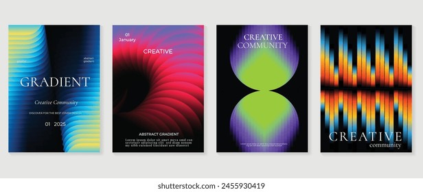 Abstract gradient background vector set. Minimalist style cover template with vibrant perspective 3d geometric prism shapes collection. Ideal design for social media, poster, cover, banner, flyer.