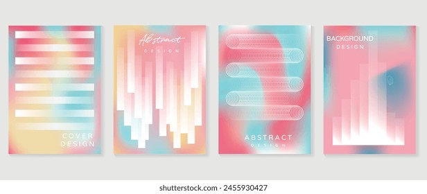 Abstract gradient background vector set. Minimalist style cover template with vibrant perspective 3d geometric prism shapes collection. Ideal design for social media, poster, cover, banner, flyer.