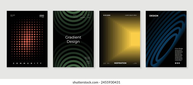 Abstract gradient background vector set. Minimalist style cover template with vibrant perspective 3d geometric prism shapes collection. Ideal design for social media, poster, cover, banner, flyer.
