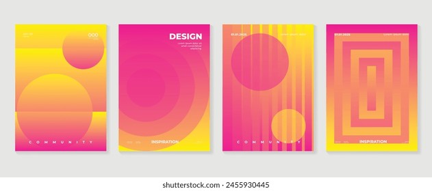 Abstract gradient background vector set. Minimalist style cover template with vibrant perspective 3d geometric prism shapes collection. Ideal design for social media, poster, cover, banner, flyer.