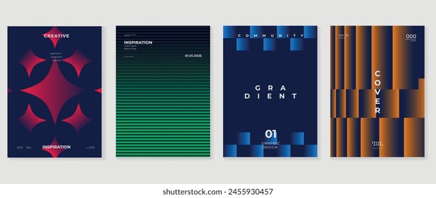 Abstract gradient background vector set. Minimalist style cover template with vibrant perspective 3d geometric prism shapes collection. Ideal design for social media, poster, cover, banner, flyer.