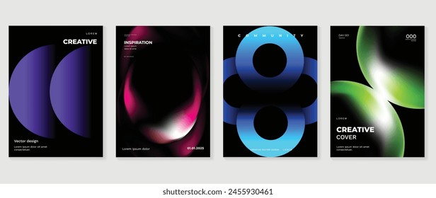 Abstract gradient background vector set. Minimalist style cover template with vibrant perspective 3d geometric prism shapes collection. Ideal design for social media, poster, cover, banner, flyer.