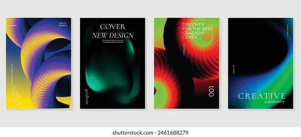 Abstract gradient background vector set. Minimalist style cover template with vibrant perspective 3d geometric prism shapes collection. Ideal design for social media, poster, cover, banner, flyer.