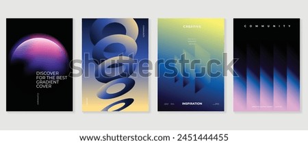 Abstract gradient background vector set. Minimalist style cover template with vibrant perspective 3d geometric prism shapes collection. Ideal design for social media, poster, cover, banner, flyer.