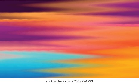 Fundo de gradiente abstrato com cores vibrantes, incluindo roxo, laranja, rosa e azul. Padrões suaves e ondulados criam uma textura dinâmica com fluxo. Ideal para arte digital, fundos e design
