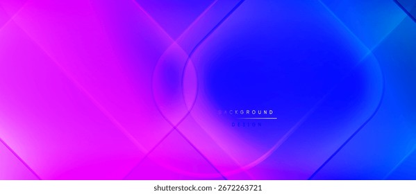 Fondo de gradiente Abstractas. Mezcla vibrante de tonos morados y azules. Las Formas geométricas se superponen, creando un efecto visual dinámico. Elemento de diseño moderno.